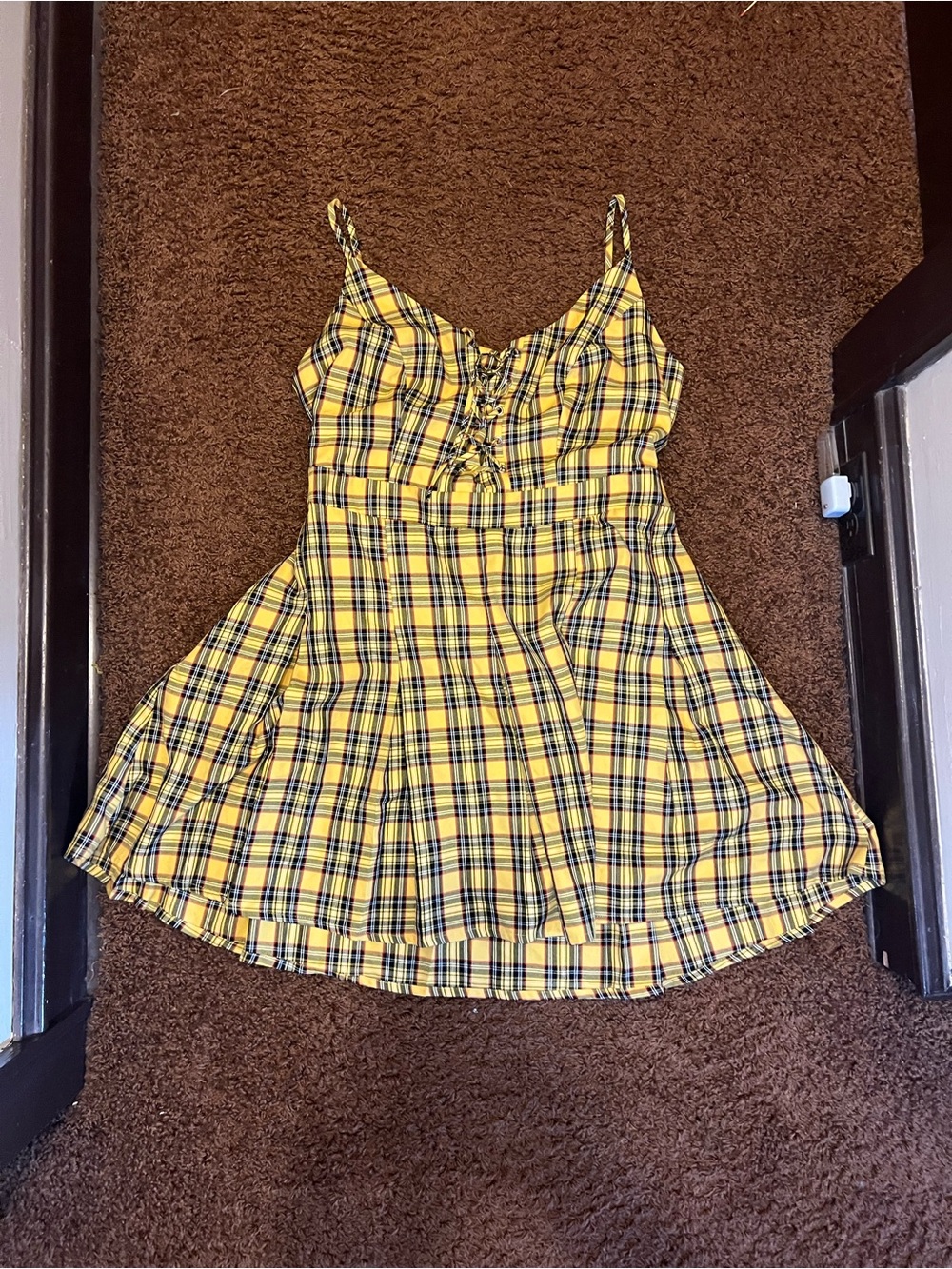 Hot Topic Yellow Plaid Lace-Up Y2K Alternative Dress